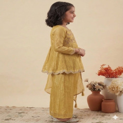 Girls Embroidered Crunch Silk Top Palazzo Set with Dupatta